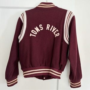 Rare Vintage Toms River Maroon Wool Letterman Varsity Bomber Jacket Size Small